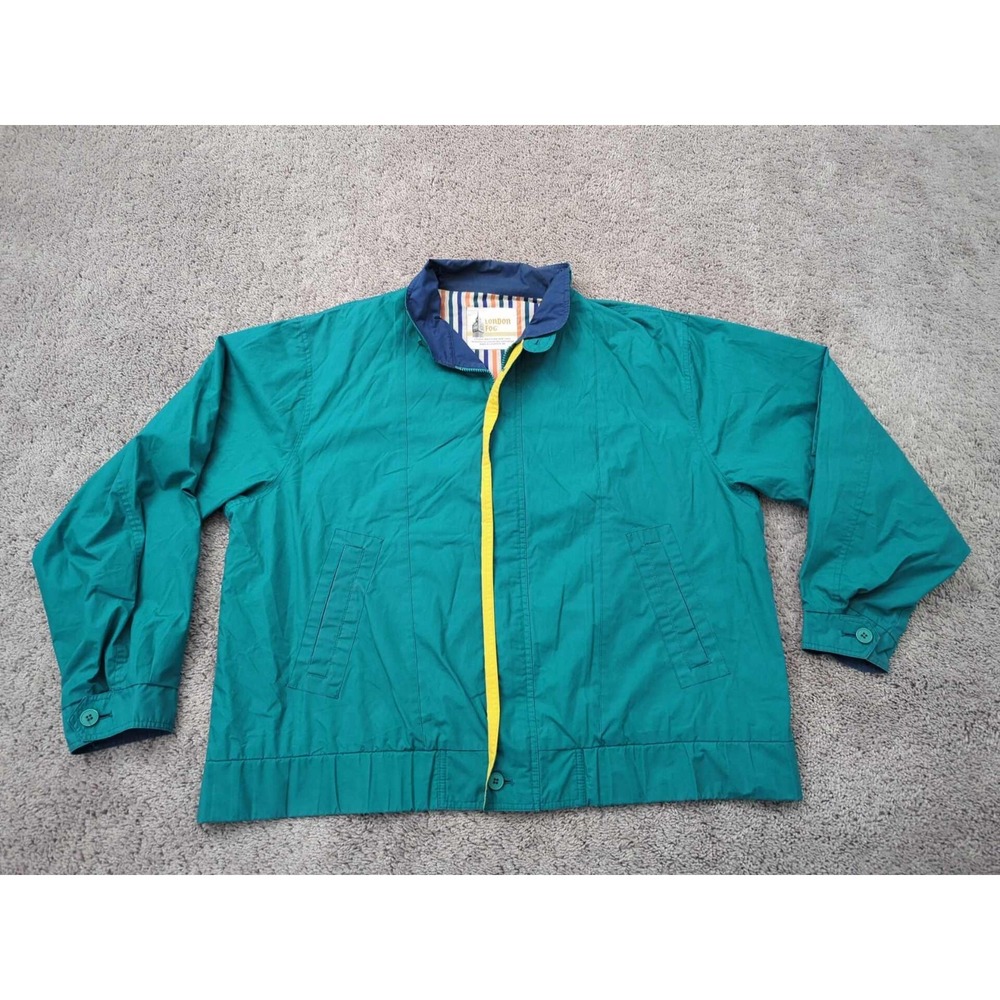London‎ Fog Jacket Mens XL Green Colorblock Full Zip Pockets Lined Bomber Golf